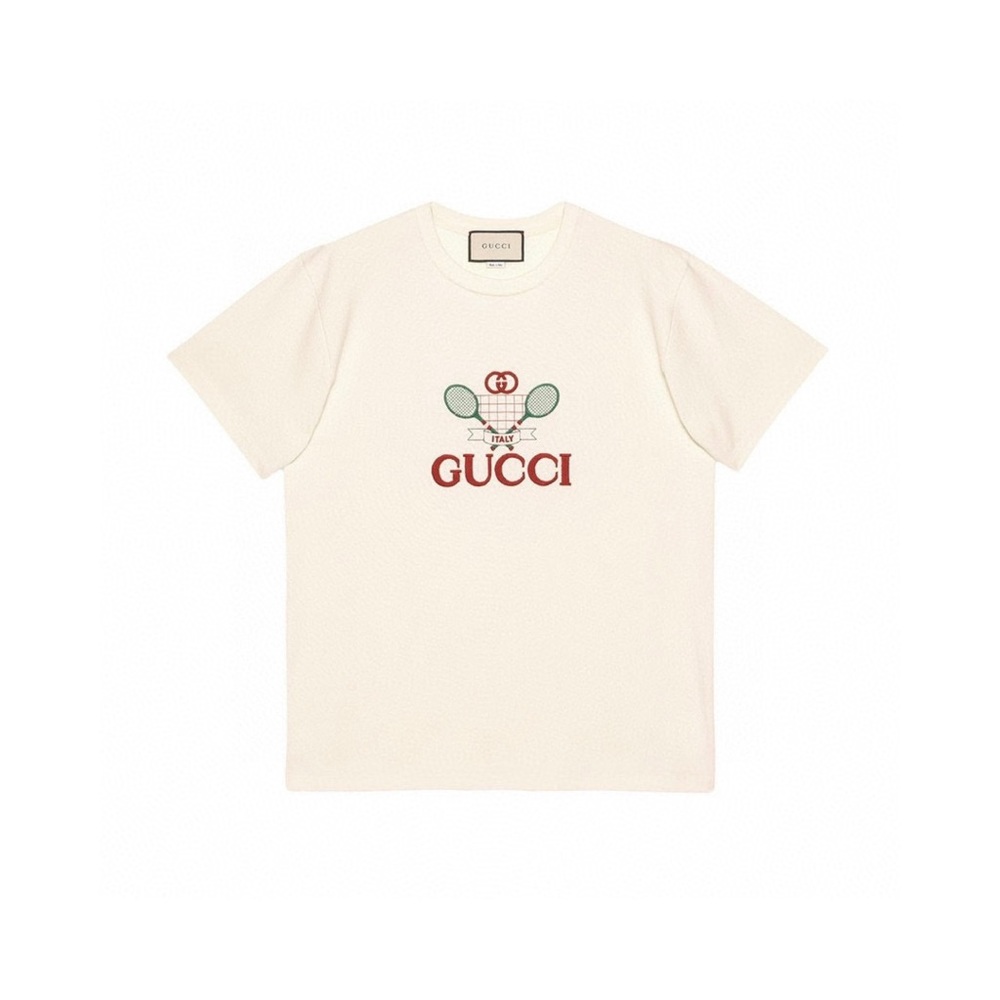 Gucci GG Tennis Cotton Logo T-Shirt in White